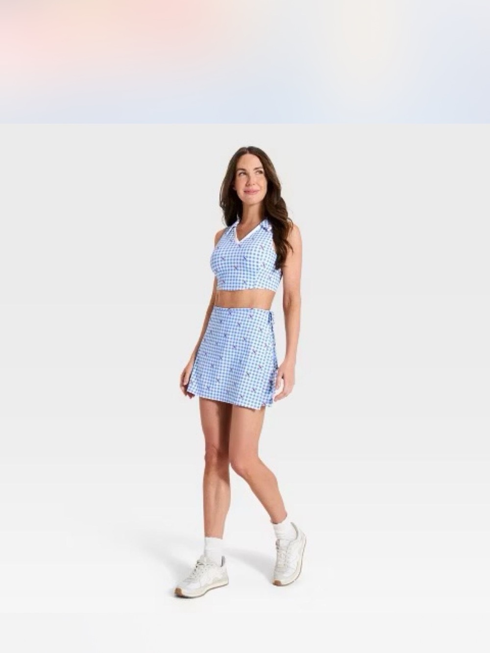 all in motion Blue Gingham Mini Skirt with Red Cherry Detail - Picture 2 of 3